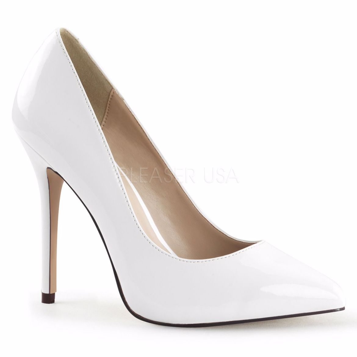 Product image of Pleaser Amuse-20 White Patent, 5 inch (12.7 cm) Heel, 3/8 inch (1 cm) Hidden Platform Court Pump Shoes