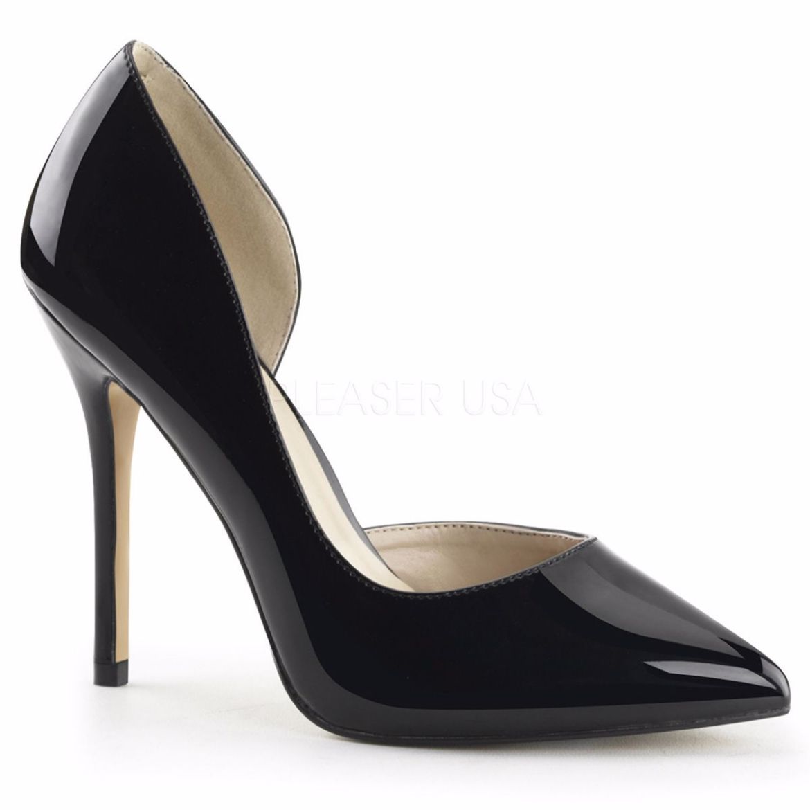 Product image of Pleaser Amuse-22 Black Patent, 5 inch (12.7 cm) Heel, 3/8 inch (1 cm) Hidden Platform Court Pump Shoes