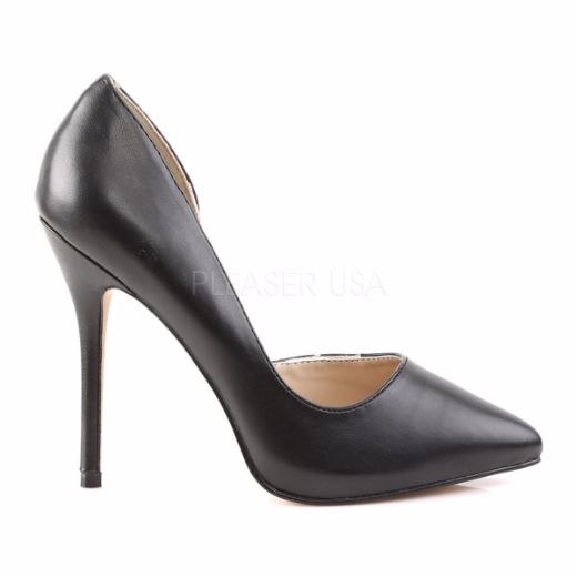 Product image of Pleaser Amuse-22 Black Faux Leather, 5 inch (12.7 cm) Heel, 3/8 inch (1 cm) Hidden Platform Court Pump Shoes