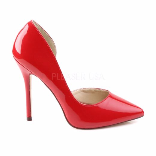 Product image of Pleaser Amuse-22 Red Patent, 5 inch (12.7 cm) Heel, 3/8 inch (1 cm) Hidden Platform Court Pump Shoes
