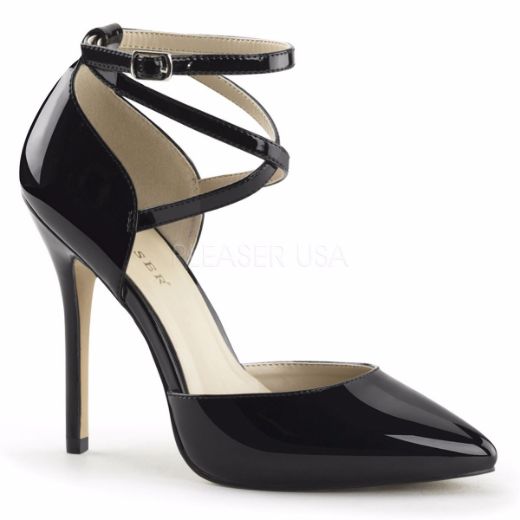 Product image of Pleaser Amuse-25 Black Patent, 5 inch (12.7 cm) Heel, 3/8 inch (1 cm) Hidden Platform Court Pump Shoes