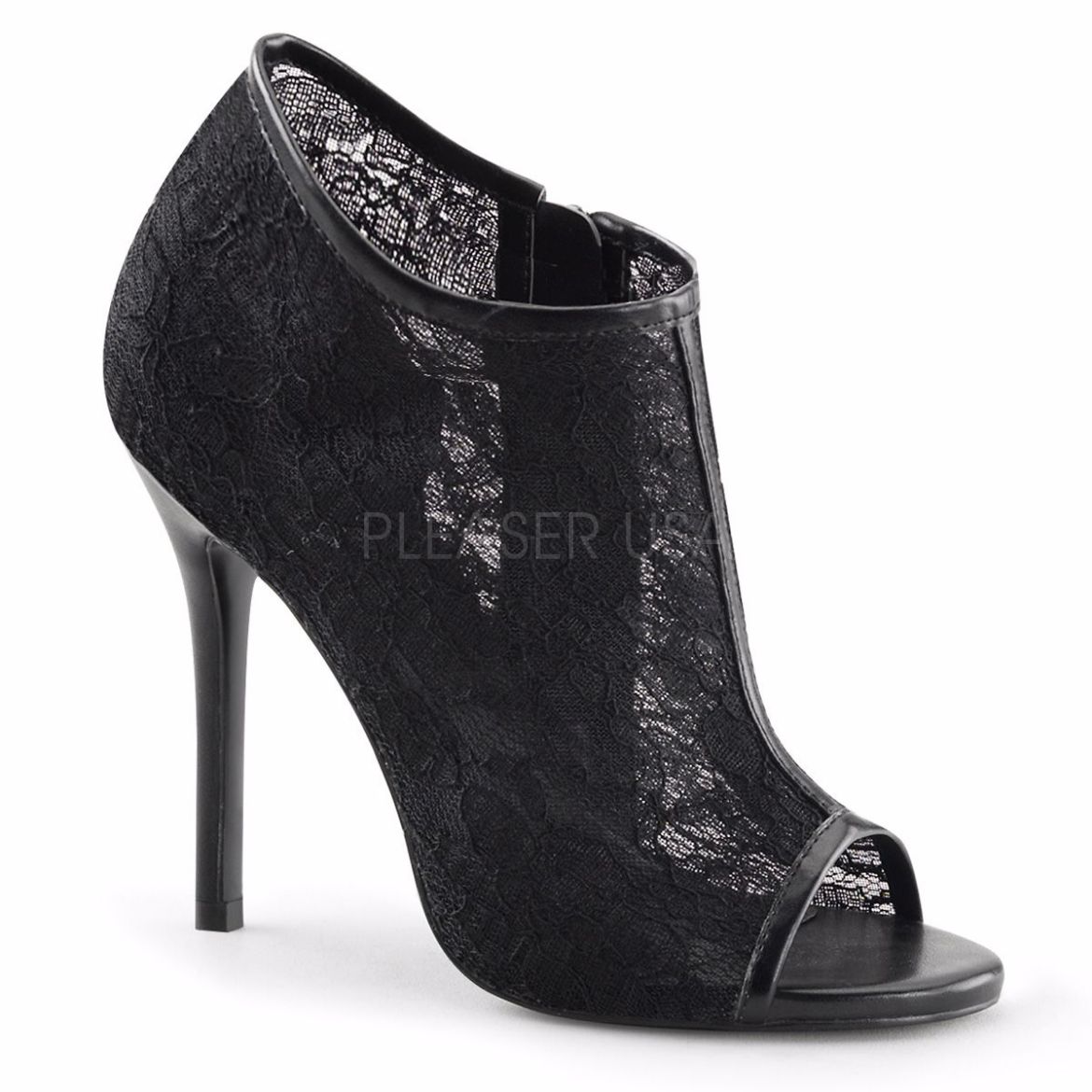 Product image of Fabulicious Amuse-56 Black Lace-Mesh, 5 inch (12.7 cm) Heel, Sandal Shoes