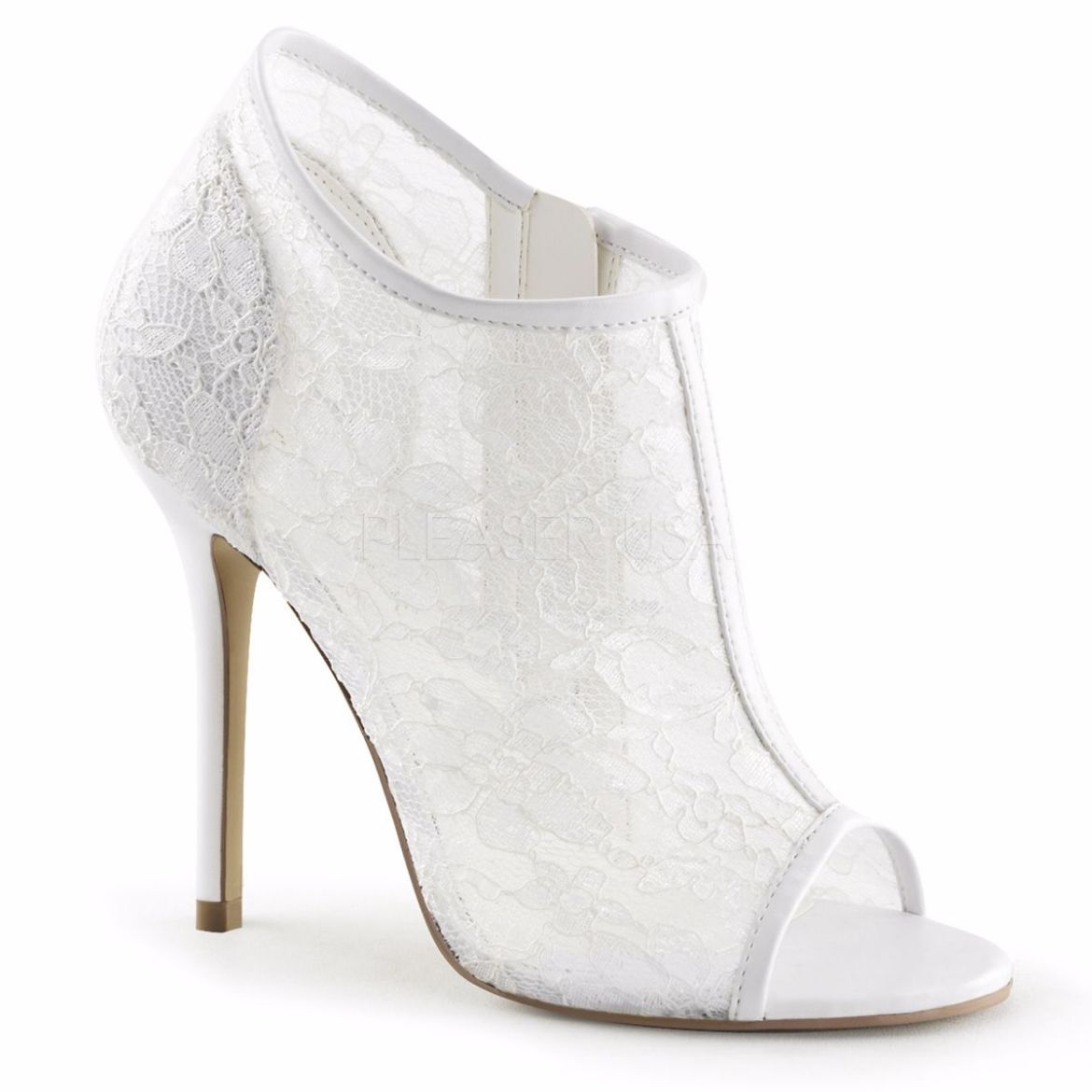 Product image of Fabulicious Amuse-56 Ivory Lace-Mesh, 5 inch (12.7 cm) Heel, Sandal Shoes