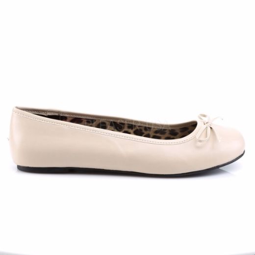 Product image of Pleaser Pink Label Anna-01 Cream Faux Leather, Flat Flat Shoes