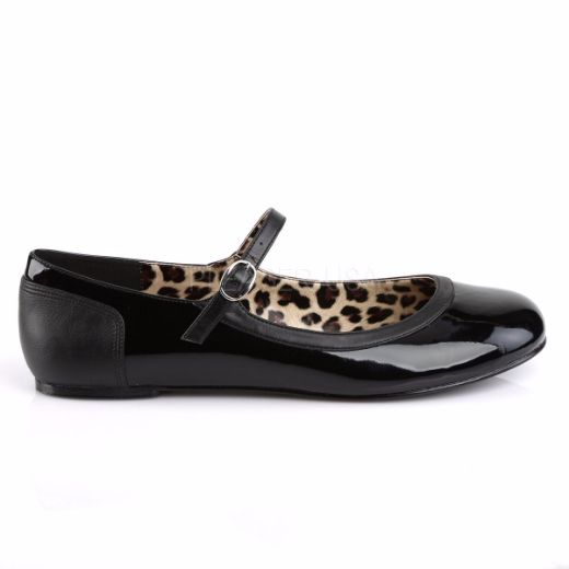Product image of Pleaser Pink Label Anna-02 Black Patent-Faux Leather, Flat Flat Shoes