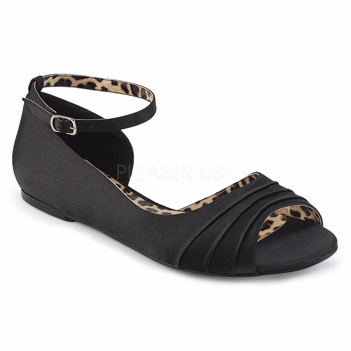 Product image of Pleaser Pink Label Anna-03 Black Satin, Flat Flat Shoes
