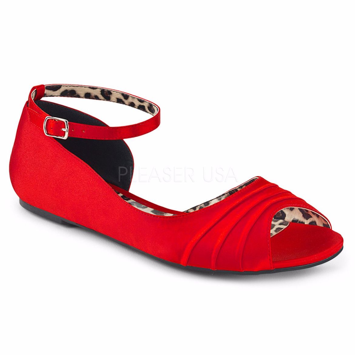Product image of Pleaser Pink Label Anna-03 Red Satin, Flat Flat Shoes