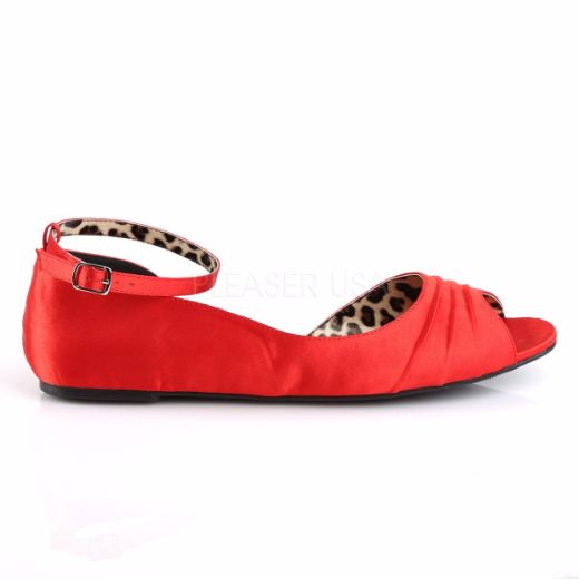 Product image of Pleaser Pink Label Anna-03 Red Satin, Flat Flat Shoes