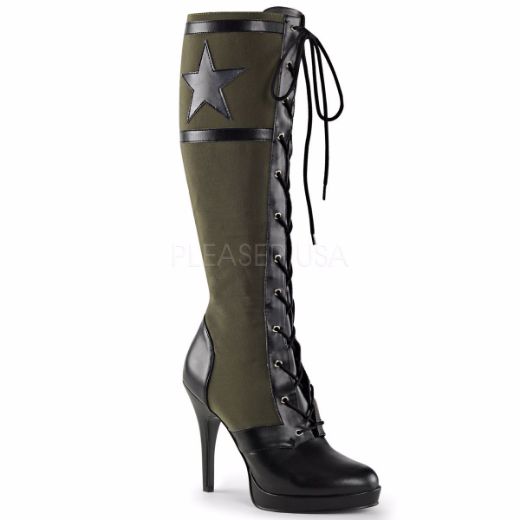 Product image of Funtasma Arena-2022 Black Pu-Army Green Canvas, 4 1/2 inch (11.4 cm) Heel Knee High Boot