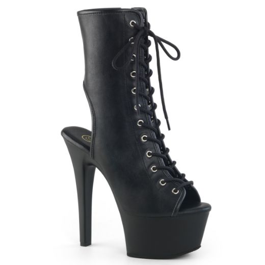 Product image of Pleaser Aspire-1016 Black Faux Leather/Black Matte, 6 inch (15.2 cm) Heel, 2 1/4 inch (5.7 cm) Platform Ankle Boot