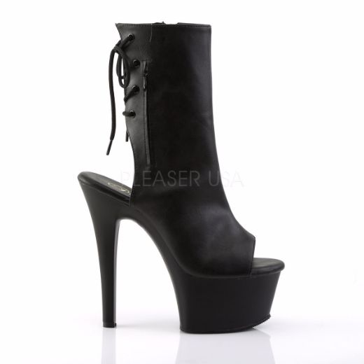 Product image of Pleaser Aspire-1018 Black Faux Leather/Black Matte, 6 inch (15.2 cm) Heel, 2 1/4 inch (5.7 cm) Platform Ankle Boot
