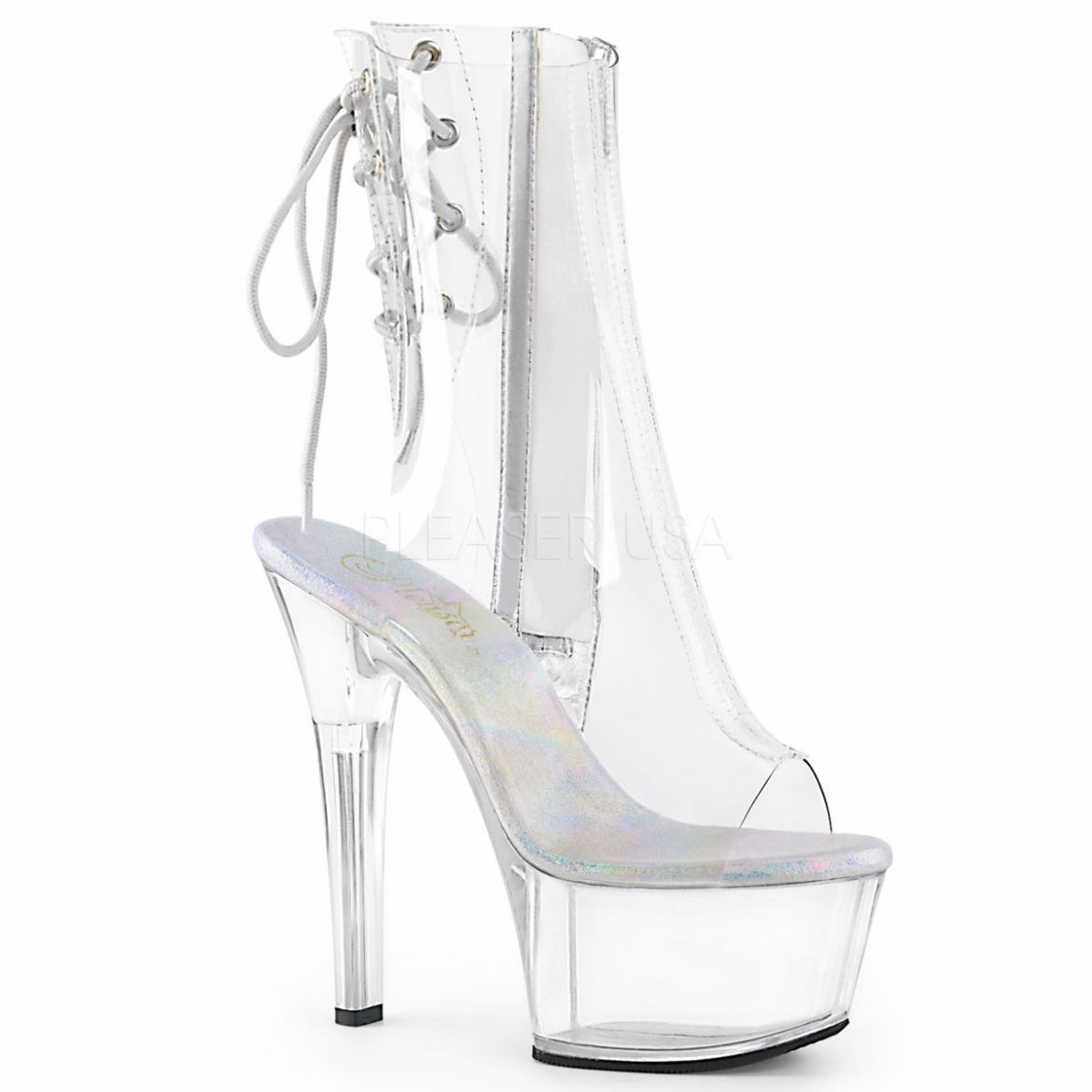 Product image of Pleaser Aspire-1018C Clear/Clear, 6 inch (15.2 cm) Heel, 2 1/4 inch (5.7 cm) Platform Ankle Boot