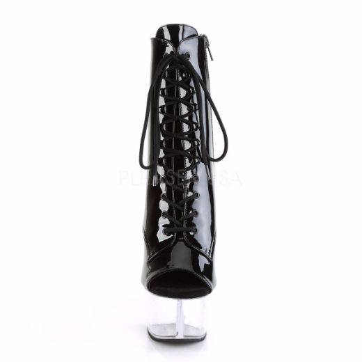 Product image of Pleaser Aspire-1021 Black Patent/Clear, 6 inch (15.2 cm) Heel, 2 1/4 inch (5.7 cm) Platform Ankle Boot