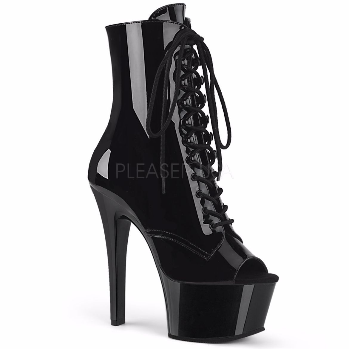 Product image of Pleaser Aspire-1021 Black Patent/Black, 6 inch (15.2 cm) Heel, 2 1/4 inch (5.7 cm) Platform Ankle Boot