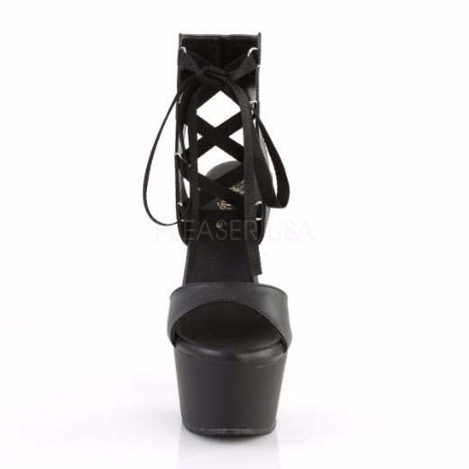Product image of Pleaser Aspire-600-14 Black Faux Leather/Black Matte, 6 inch (15.2 cm) Heel, 2 1/4 inch (5.7 cm) Platform Sandal Shoes
