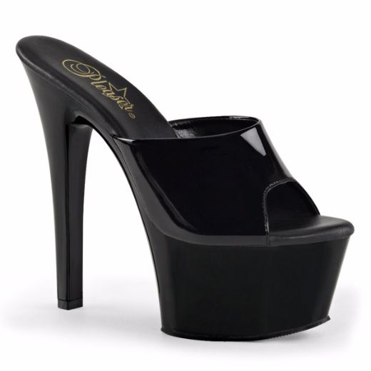 Product image of Pleaser Aspire-601 Black Patent/Black, 6 inch (15.2 cm) Heel, 2 1/4 inch (5.7 cm) Platform Slide Mule Shoes