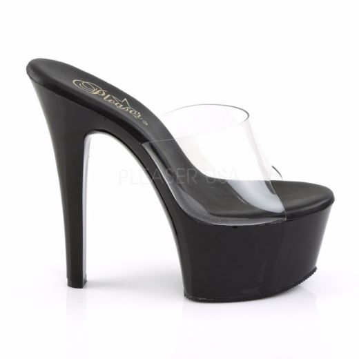 Product image of Pleaser Aspire-601 Clear/Black Matte, 6 inch (15.2 cm) Heel, 2 1/4 inch (5.7 cm) Platform Slide Mule Shoes