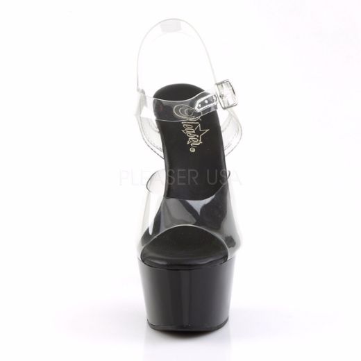 Product image of Pleaser Aspire-608 Clear/Black, 6 inch (15.2 cm) Heel, 2 1/4 inch (5.7 cm) Platform Sandal Shoes