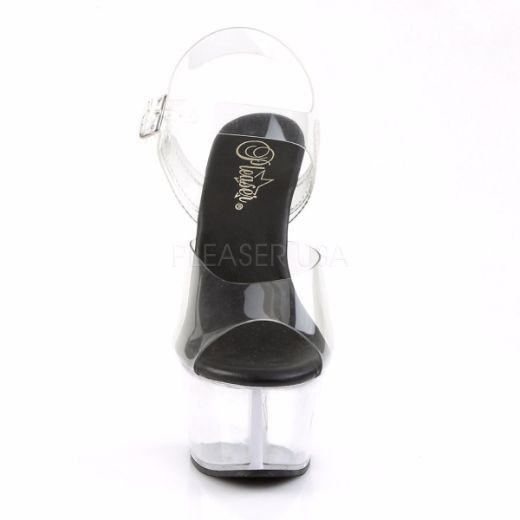 Product image of Pleaser Aspire-608 Clear-Black/Clear, 6 inch (15.2 cm) Heel, 2 1/4 inch (5.7 cm) Platform Sandal Shoes