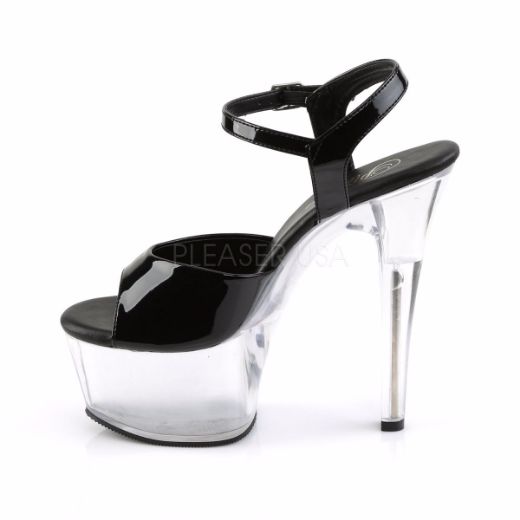 Product image of Pleaser Aspire-609 Black Patent/Clear, 6 inch (15.2 cm) Heel, 2 1/4 inch (5.7 cm) Platform Sandal Shoes