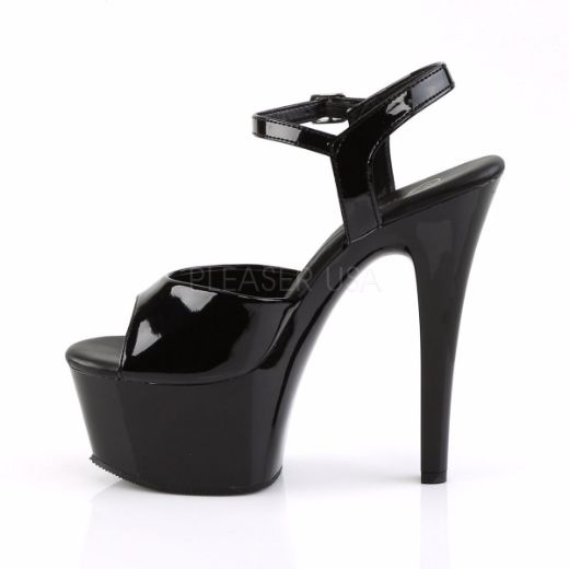 Product image of Pleaser Aspire-609 Black Patent/Black, 6 inch (15.2 cm) Heel, 2 1/4 inch (5.7 cm) Platform Sandal Shoes