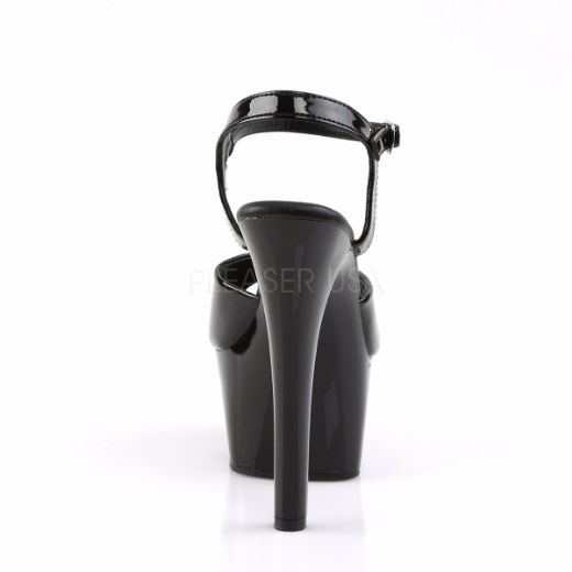 Product image of Pleaser Aspire-609 Black Patent/Black, 6 inch (15.2 cm) Heel, 2 1/4 inch (5.7 cm) Platform Sandal Shoes