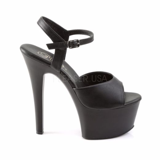 Product image of Pleaser Aspire-609 Black Faux Leather/Black Matte, 6 inch (15.2 cm) Heel, 2 1/4 inch (5.7 cm) Platform Sandal Shoes