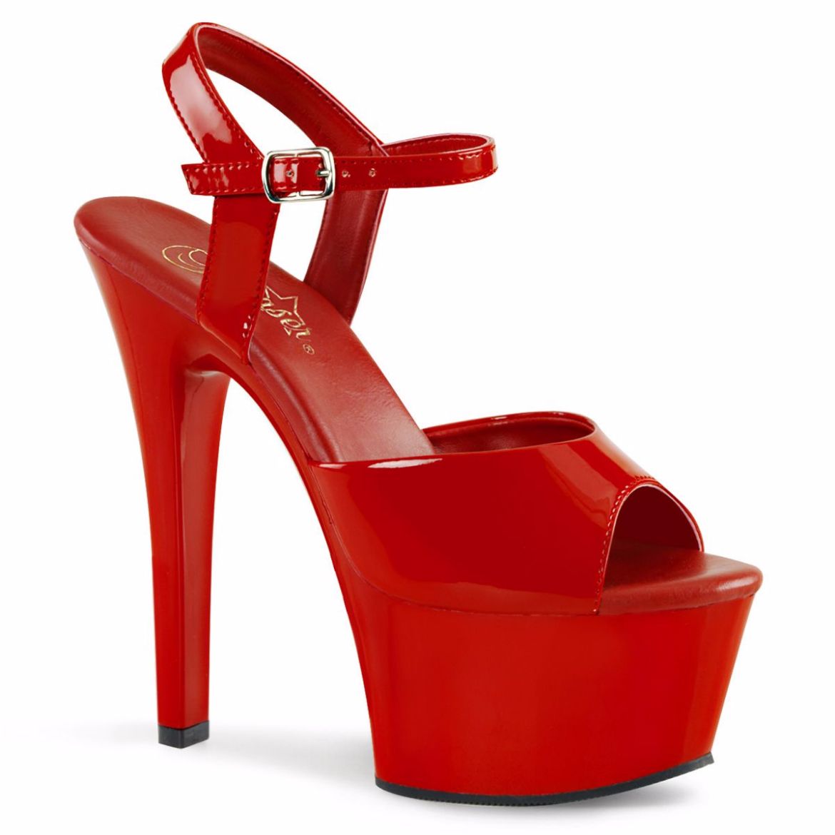 Product image of Pleaser Aspire-609 Red Patent/Red, 6 inch (15.2 cm) Heel, 2 1/4 inch (5.7 cm) Platform Sandal Shoes