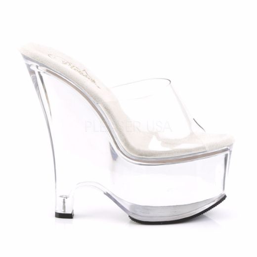 Product image of Pleaser Beau-601 Clear/Clear, 6 1/2 inch (16.5 cm) Heel, 2 3/4 inch (7 cm) Platform Slide Mule Shoes