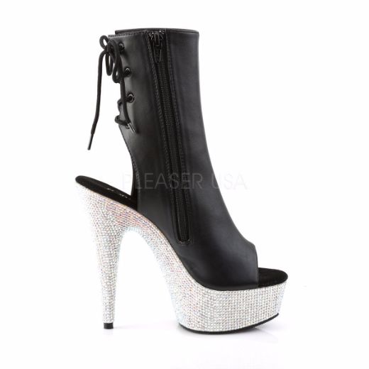 Product image of Pleaser Bejeweled-1018Dm-6 Black Faux Leather/Silver Multi Rhinestone, 6 inch (15.2 cm) Heel, 1 3/4 inch (4.4 cm) Platform Ankle Boot