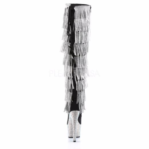 Product image of Pleaser Bejeweled-3019Rsf-7 Black Faux Leather-Silver/Silver Multi Rhinestone, 7 inch (17.8 cm) Heel, 2 3/4 inch (7 cm) Platform Thigh High Boot