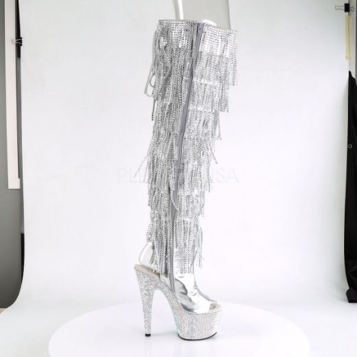 Product image of Pleaser Bejeweled-3019Rsf-7 Silver Metallic Pu-Silver/Silver Multi Rhinestone, 7 inch (17.8 cm) Heel, 2 3/4 inch (7 cm) Platform Thigh High Boot
