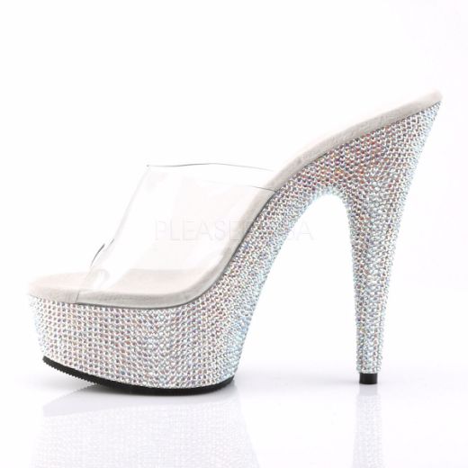 Product image of Pleaser Bejeweled-601Dm Clear/Silver Multi Rhinestone, 6 inchHeel, 1 3/4  inch (4.4 cm) Platform Slide Mule Shoes