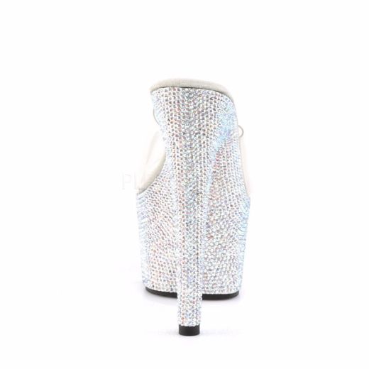 Product image of Pleaser Bejeweled-701Dm Clear/Silver Multi Rhinestone, 7 inch (17.8 cm) Heel, 2 3/4 inch (7 cm) Platform Slide Mule Shoes
