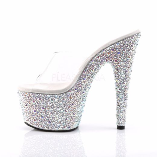 Product image of Pleaser Bejeweled-701Ms Clear/Silver Multi Rhinestone, 7 inch (17.8 cm) Heel, 2 3/4 inch (7 cm) Platform Slide Mule Shoes