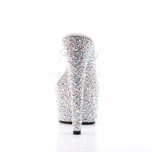 Product image of Pleaser Bejeweled-701Ms Clear/Silver Multi Rhinestone, 7 inch (17.8 cm) Heel, 2 3/4 inch (7 cm) Platform Slide Mule Shoes