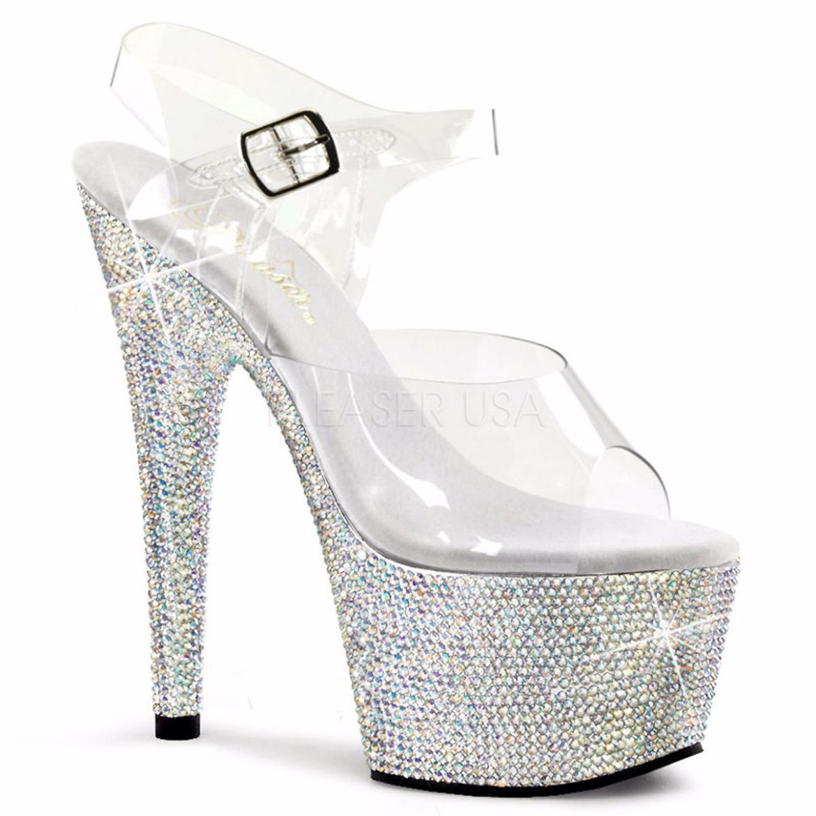 Product image of Pleaser Bejeweled-708Dm Clear/Silver Multi Rhinestone, 7 inchHeel, 2 3/4  inch (7 cm) Platform Sandal Shoes