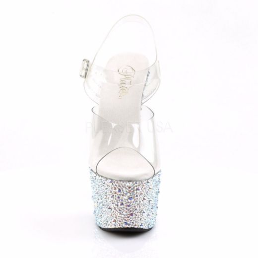 Product image of Pleaser Bejeweled-708Ms Clear/Silver Multi Rhinestone, 7 inch (17.8 cm) Heel, 2 3/4 inch (7 cm) Platform Sandal Shoes