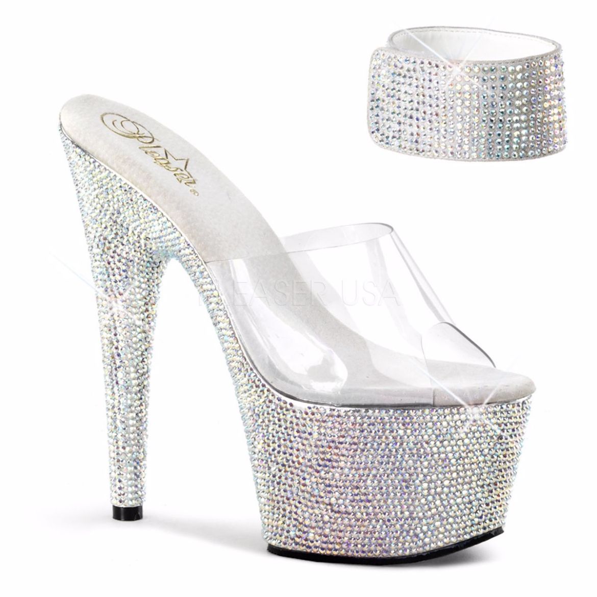 Product image of Pleaser Bejeweled-712Rs Clear/Silver Multi Rhinestone, 7 inch (17.8 cm) Heel, 2 3/4 inch (7 cm) Platform Sandal Shoes