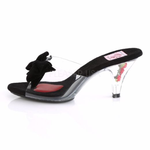Product image of Pin Up Couture Belle-301Bow Clear-Black/Clear, 3 inch (7.6 cm) Heel, 1/8 inch (0.3 cm) Platform Slide Mule Shoes