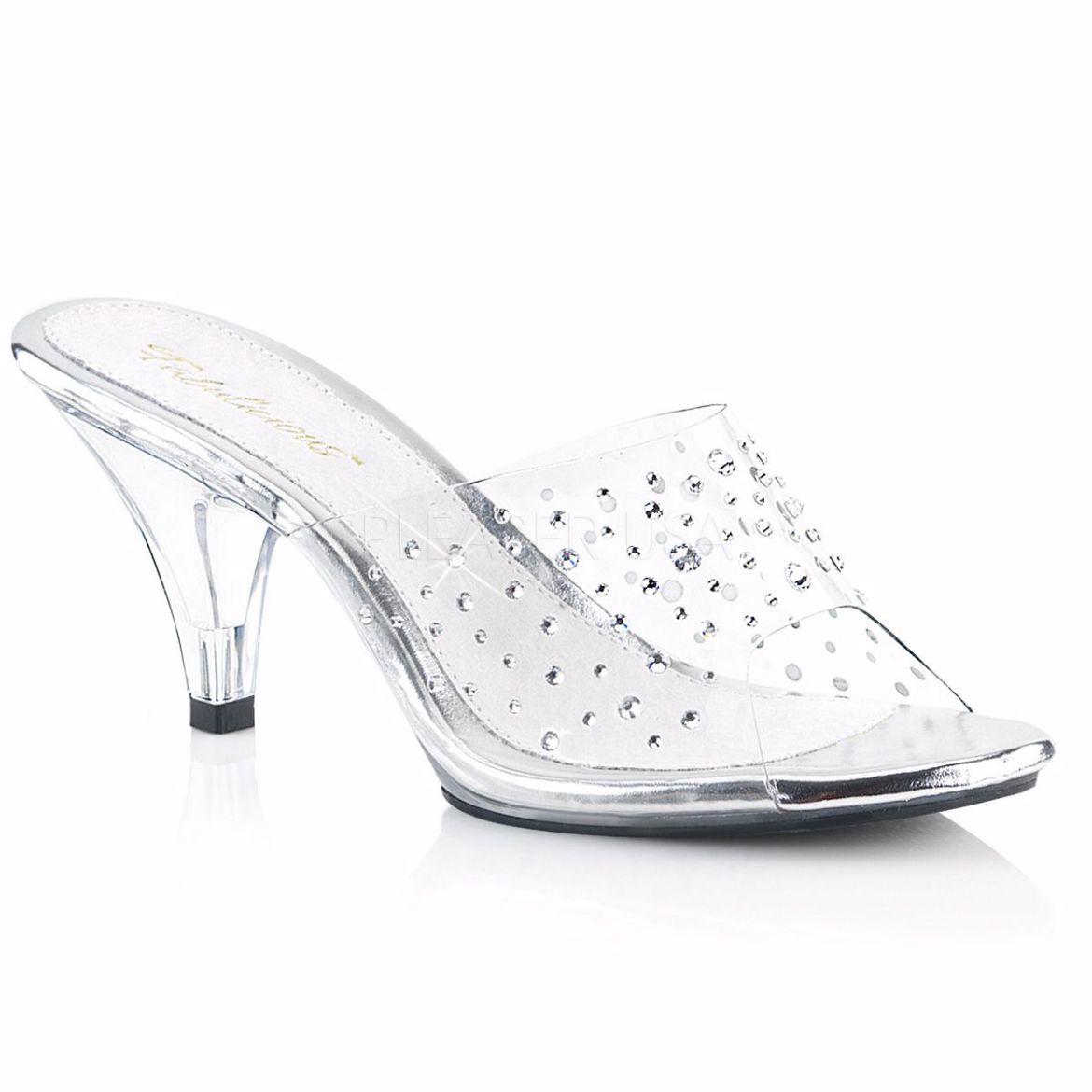 Product image of Fabulicious Belle-301Rs Clear/Clear, 3 inch (7.6 cm) Heel, 1/8 inch (0.3 cm) Platform Slide Mule Shoes