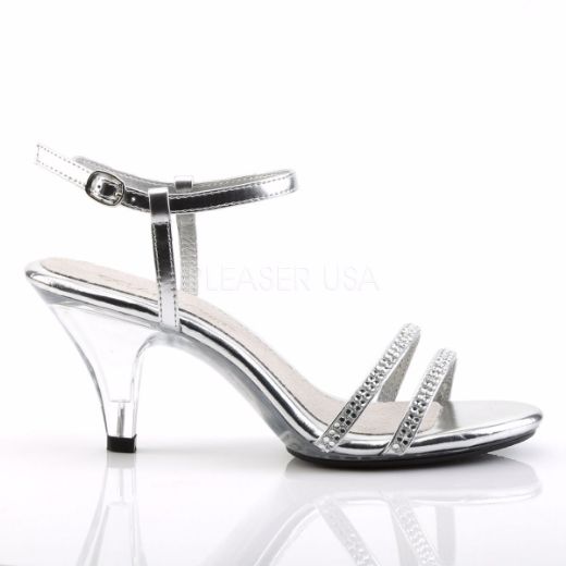 Product image of Fabulicious Belle-316 Silver Metallic Pu/Clear, 3 inch (7.6 cm) Heel, 1/8 inch (0.3 cm) Platform Sandal Shoes