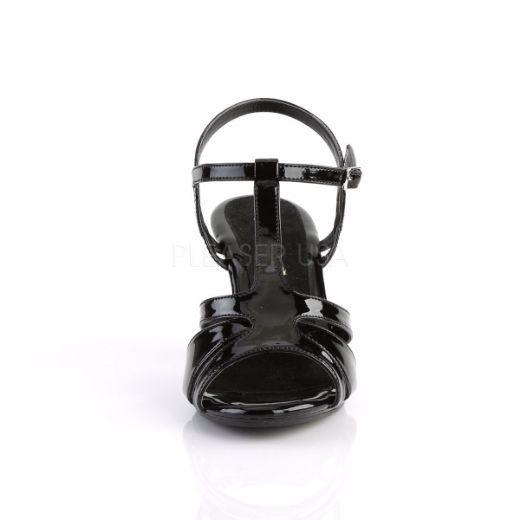 Product image of Fabulicious Belle-322 Black Patent/Black, 3 inch (7.6 cm) Heel, 1/8 inch (0.3 cm) Platform Sandal Shoes