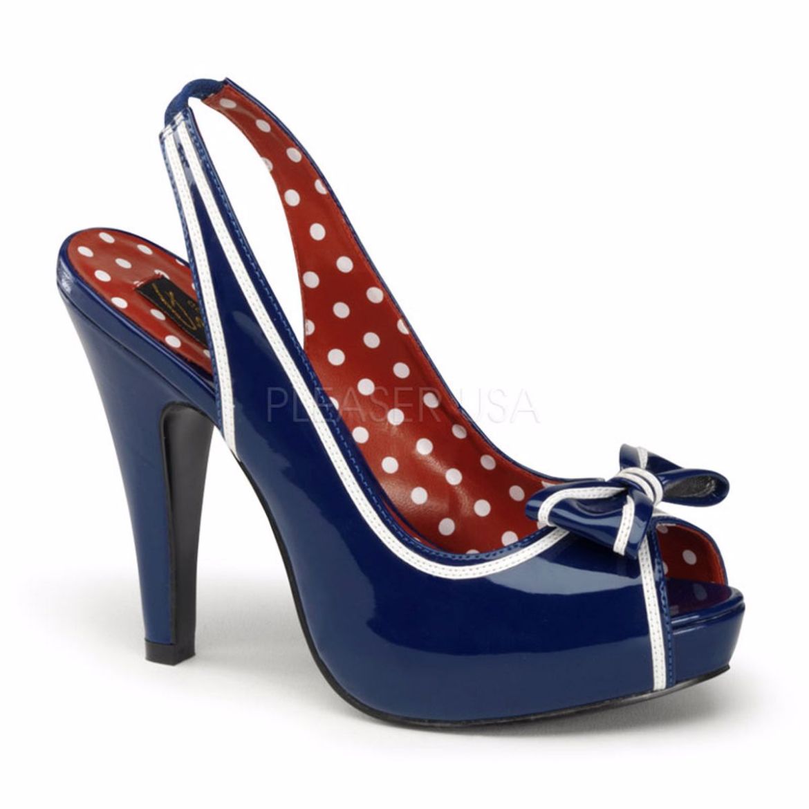 Product image of Pin Up Couture Bettie-05 Navy Blue Patent, 4 1/2 inch (11.4 cm) Heel, 1 inch (2.5 cm) Platform Sandal Shoes