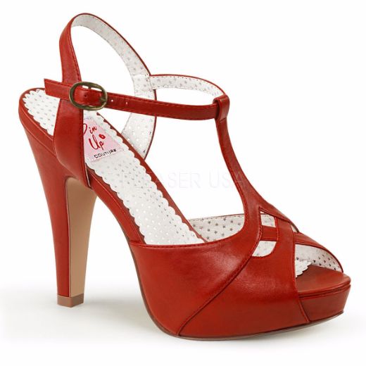 Product image of Pin Up Couture Bettie-23 Red Faux Leather, 4 1/2 inch (11.4 cm) Heel, 1 inch (2.5 cm) Semi Hidden Platform Sandal Shoes