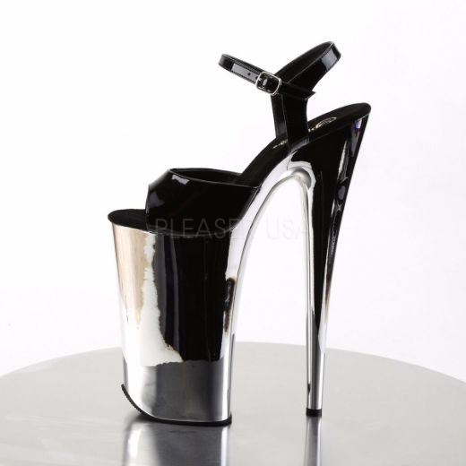 Product image of Pleaser Beyond-009 Black/Silver Chrome, 10 inch (25.4 cm) Heel, 6 1/4 inch (15.9 cm) Platform Sandal Shoes