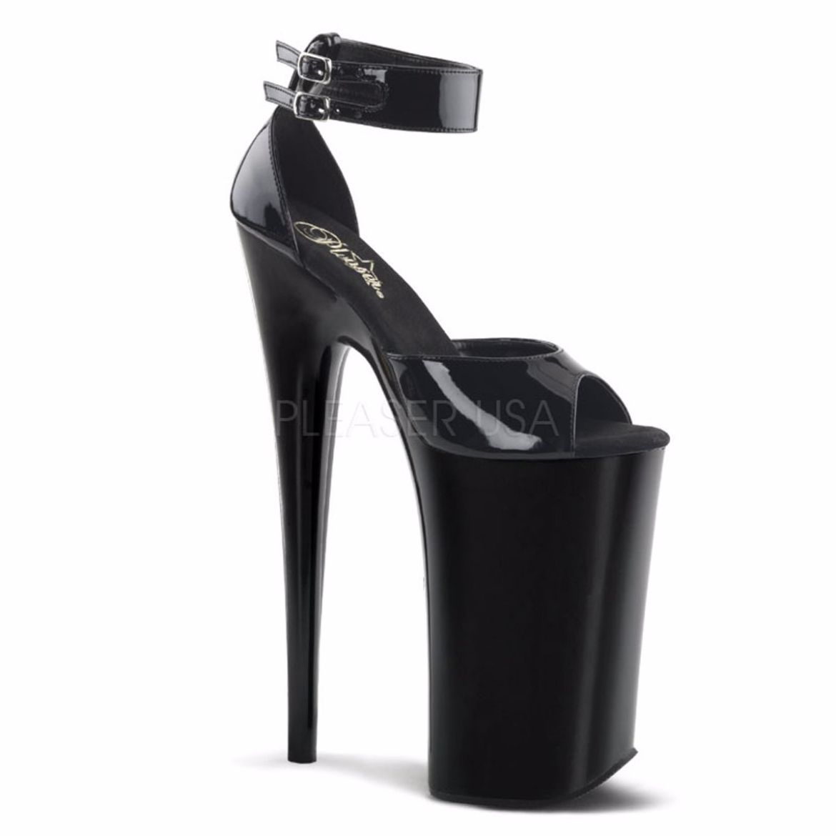 Product image of Pleaser Beyond-089 Black/Black, 10 inch (25.4 cm) Heel, 6 1/4 inch (15.9 cm) Platform Sandal Shoes