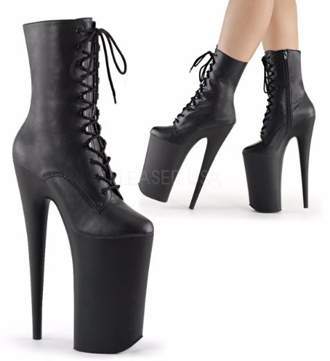 Product image of Pleaser Beyond-1020 Black Faux Leather/Black Matte, 10 inch (25.4 cm) Heel, 6 1/4 inch (15.9 cm) Platform Ankle Boot