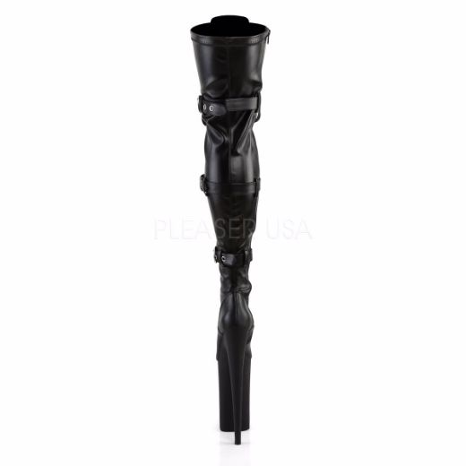 Product image of Pleaser Beyond-3028 Black Stretch Faux Leather/Black Matte, 10 inch (25.4 cm) Heel, 6 1/4 inch (15.9 cm) Platform Thigh High Boot