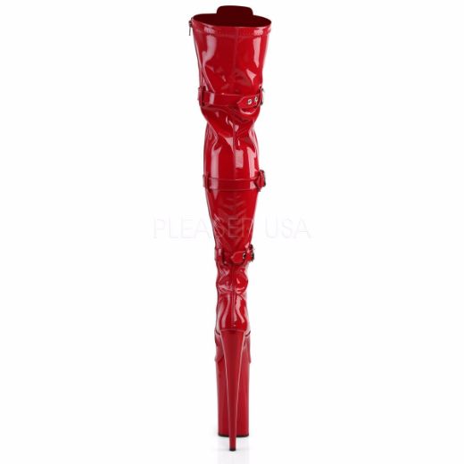 Product image of Pleaser Beyond-3028 Red Stretchetch Patent/Red, 10 inch (25.4 cm) Heel, 6 1/4 inch (15.9 cm) Platform Thigh High Boot